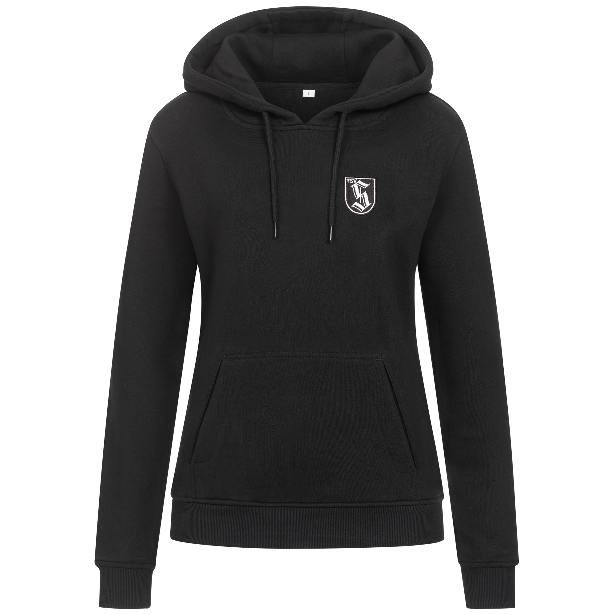 Organic Hoodie Damen schwarz mit Stick Logo TSV