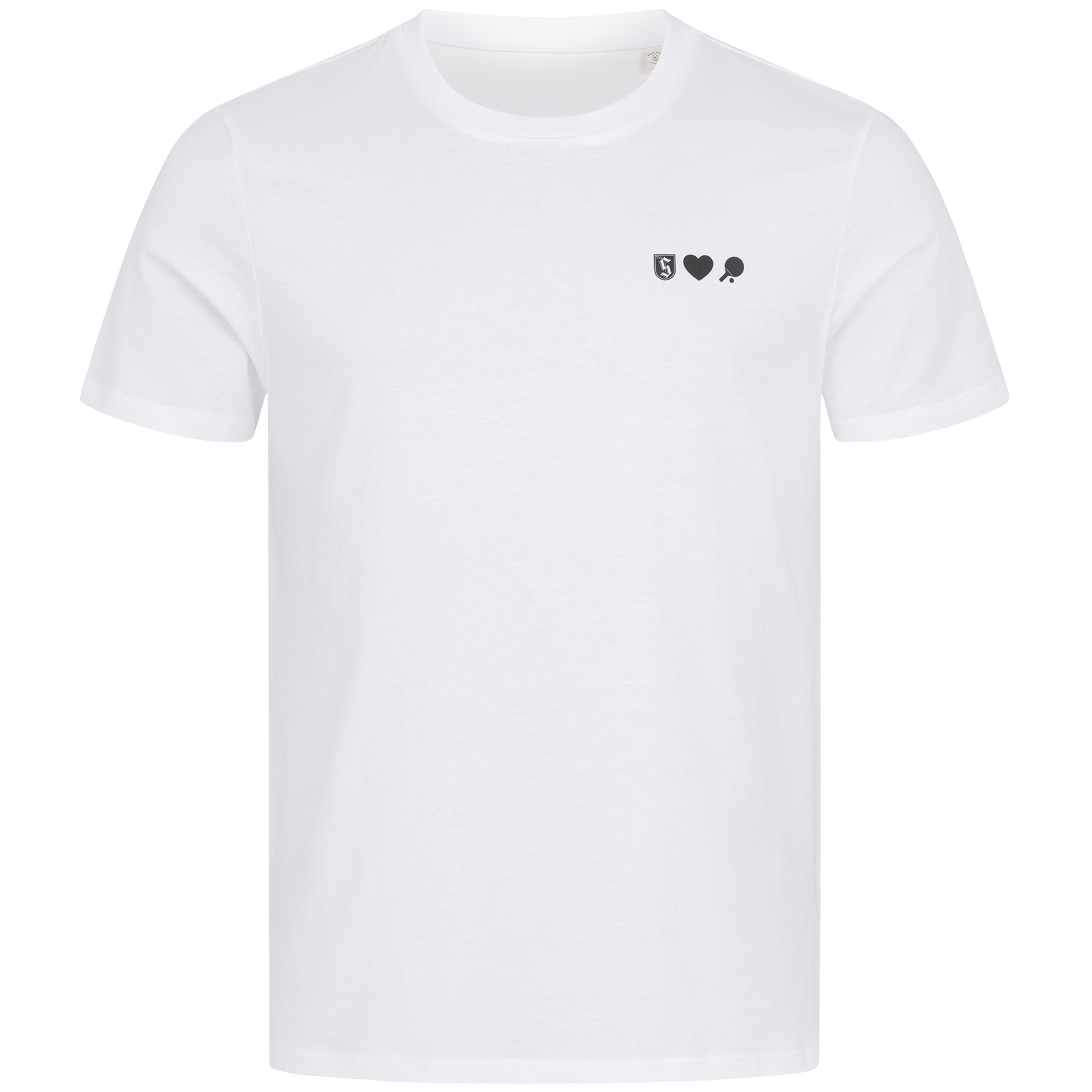 Unisex-T-Shirt weiss mit Druck LogoHerzTischtennis